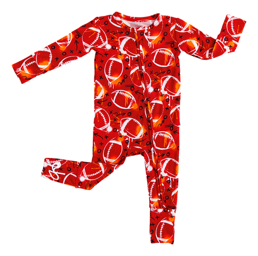 Graffiti Football Convertible Romper : RED AND ORANGE
