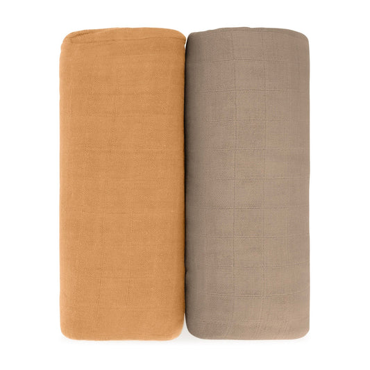 Muslin Swaddle Blanket in Cedar & Caramel, 2 Pack