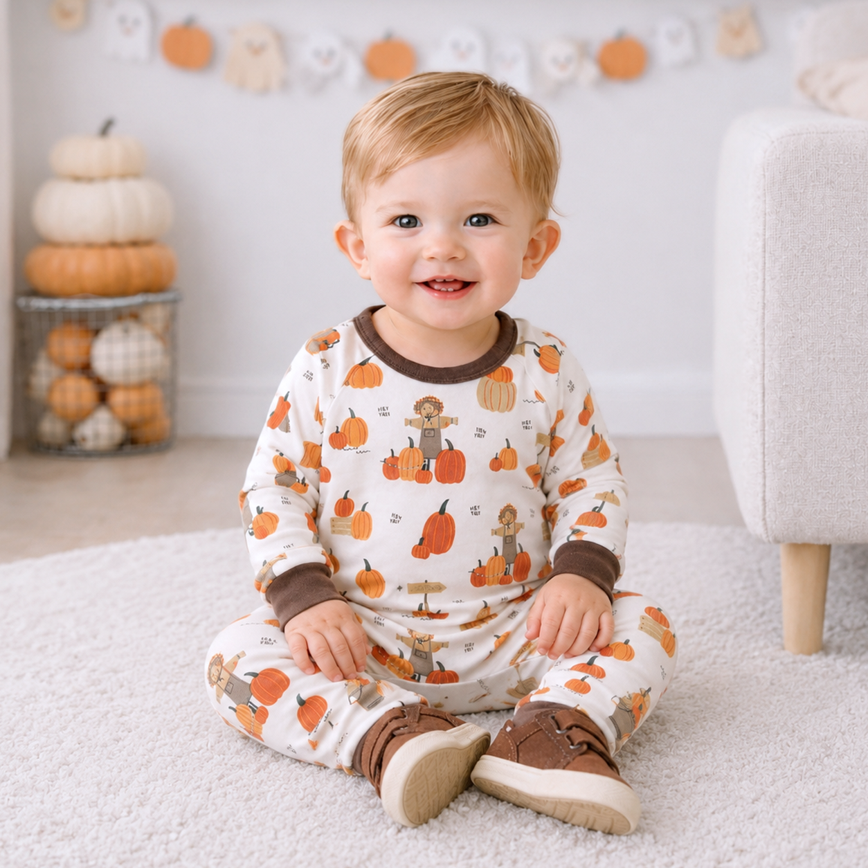 Pumpkin Patch Baby Romper – Bamboo Fall One-Piece Outfit