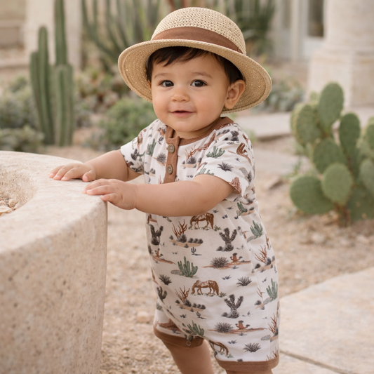 Baby Boy Shorty Romper – Bamboo Cactus Trails Henley Outfit