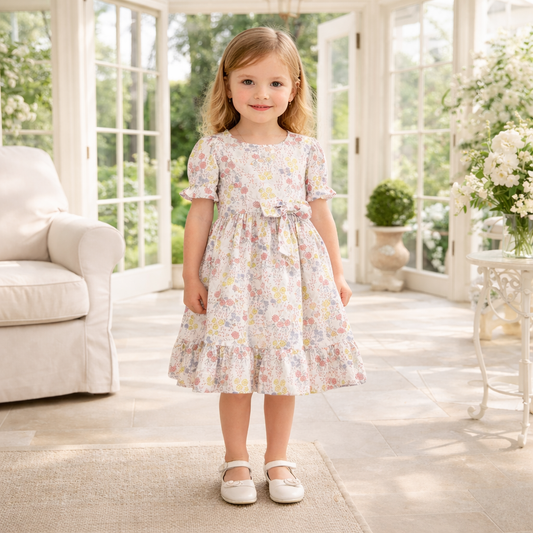 Floral Puff Sleeve Cotton Dress for Girls – Spring & Easter
