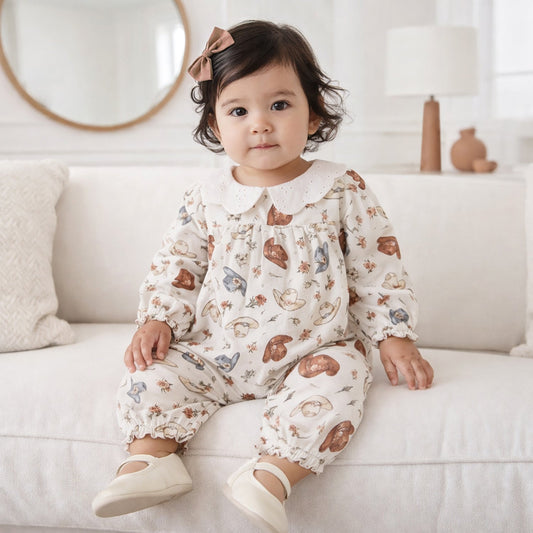 Larkspur Prairie Linen Western Romper With Eyelet Collar