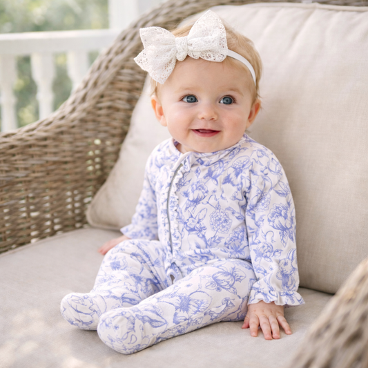 Baby Girl Easter Bunny Toile Bamboo Zipper Romper