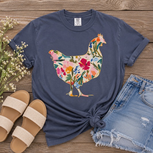 *Brushstroke Floral Chicken Tee