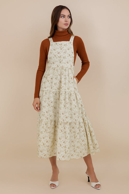 Shay Overall Dress in Cream Floral