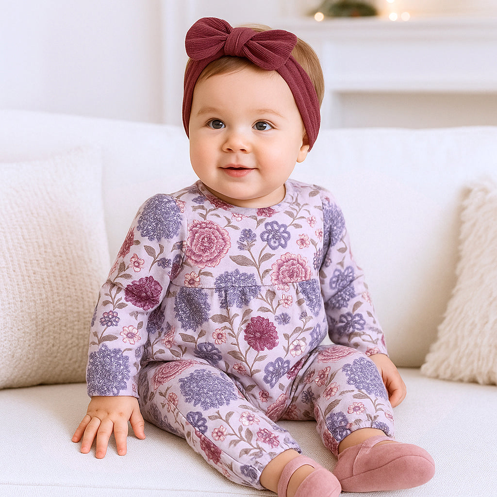 Floral Empire Baby Girl Romper – Bamboo Vintage Bloom Ruffle