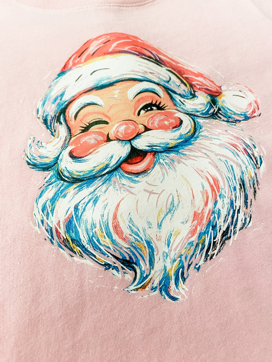 Girls Pink Santa Christmas T-Shirt – Vintage Winking Santa Tee