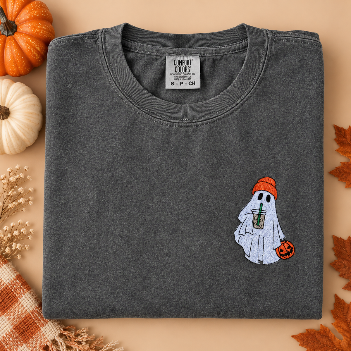Adult Embroidered Iced Coffee Ghost Comfort Colors Crewneck Sweatshirt - more colors