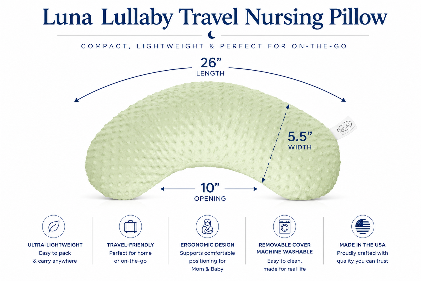 Travel Nursing Pillow - Grey Dot Pattern - Portable Baby Pillow