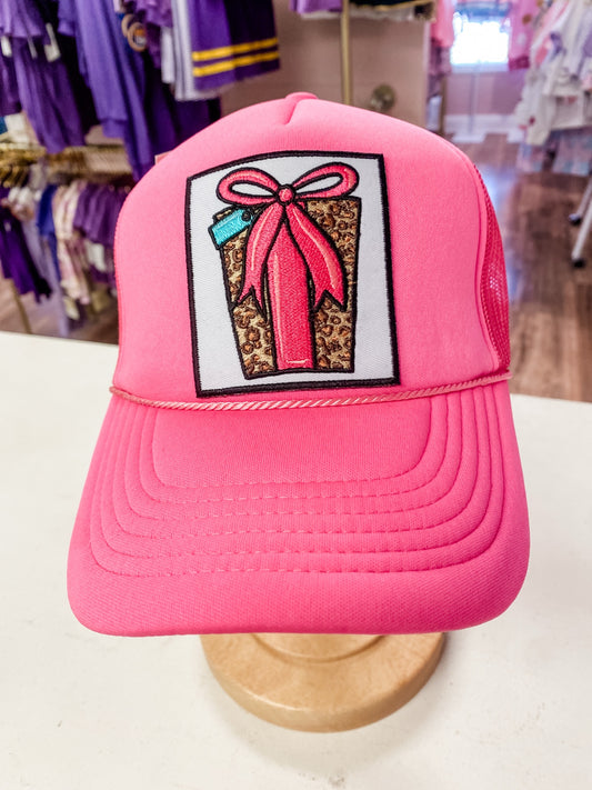 Pink Christmas Present Trucker Hat – Leopard Gift Patch Adult Cap