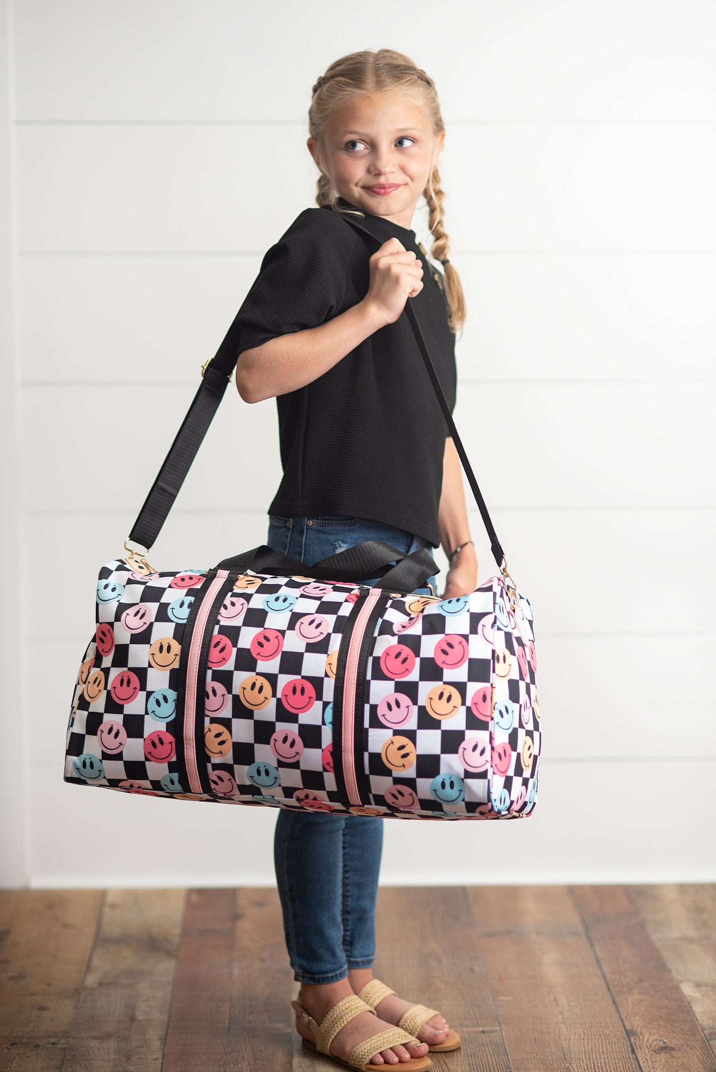 Girls Checkered Dance Bag, Travel Bag, Duffel Bag