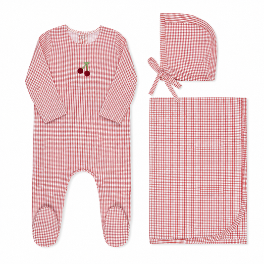 Checked Cherry/Blueberry Layette Set