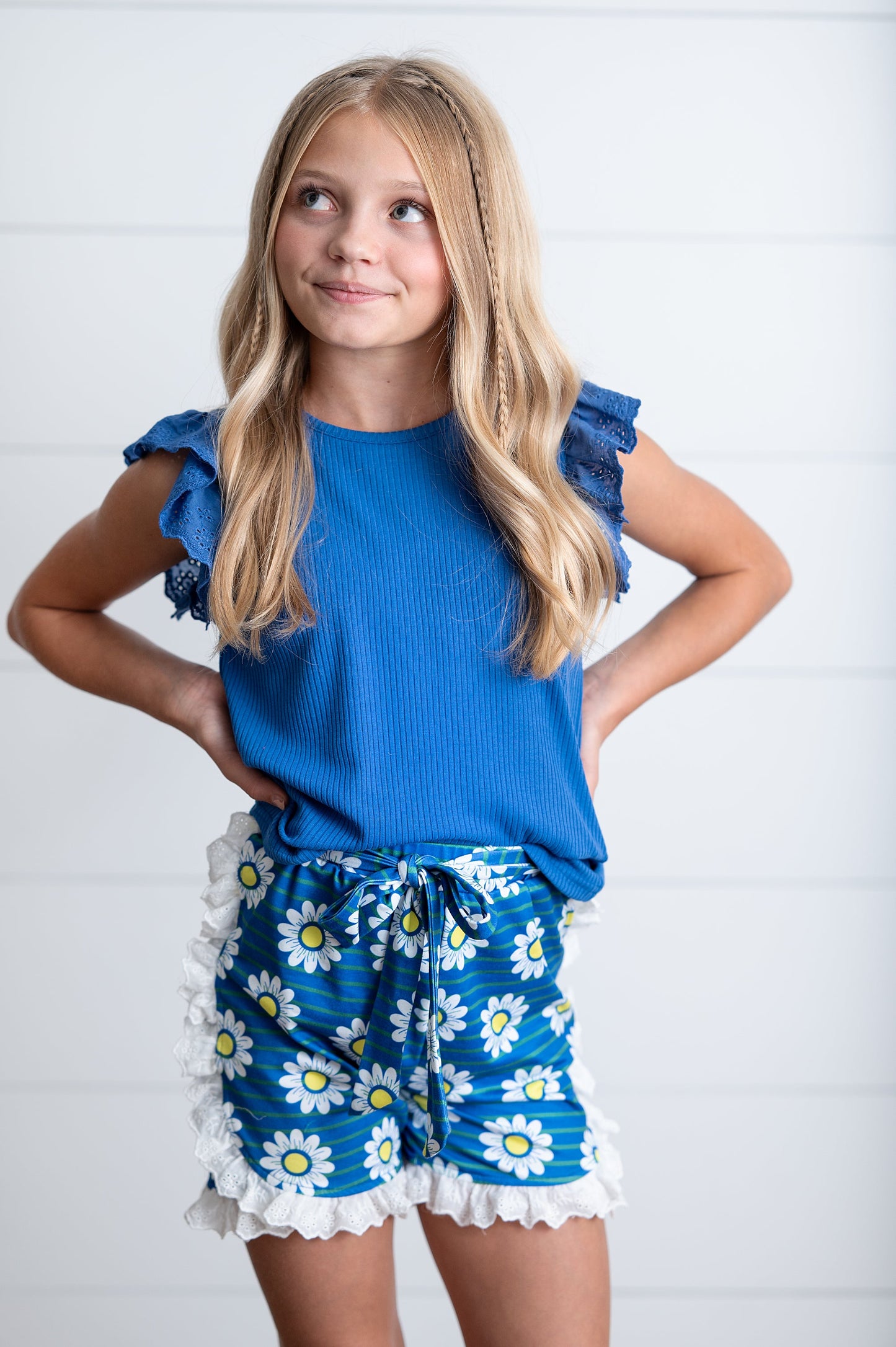 Chloe Blue Daisy Check Short Set