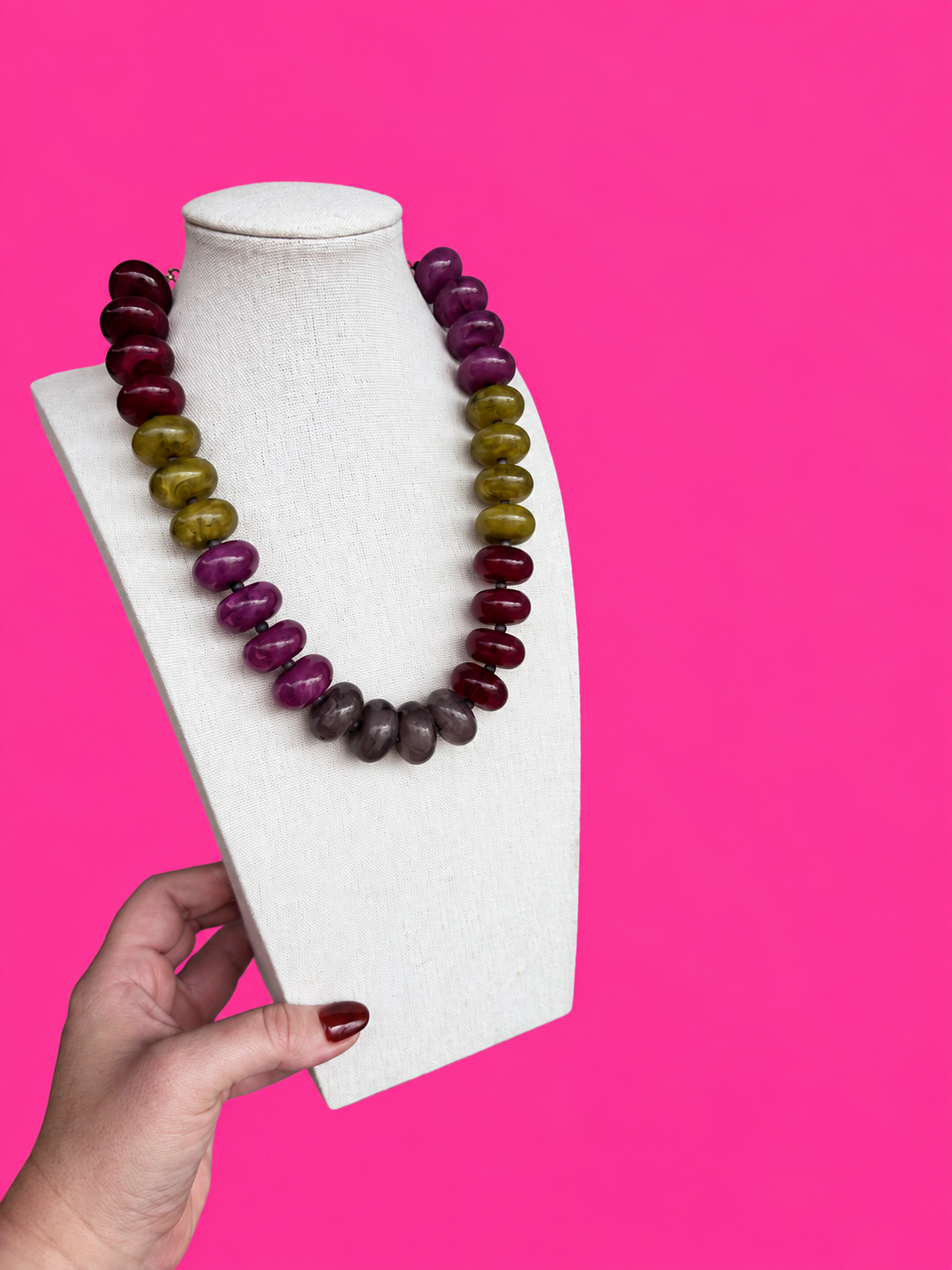 Circle Bead Necklace - Fall - Olive, Purple, Brown
