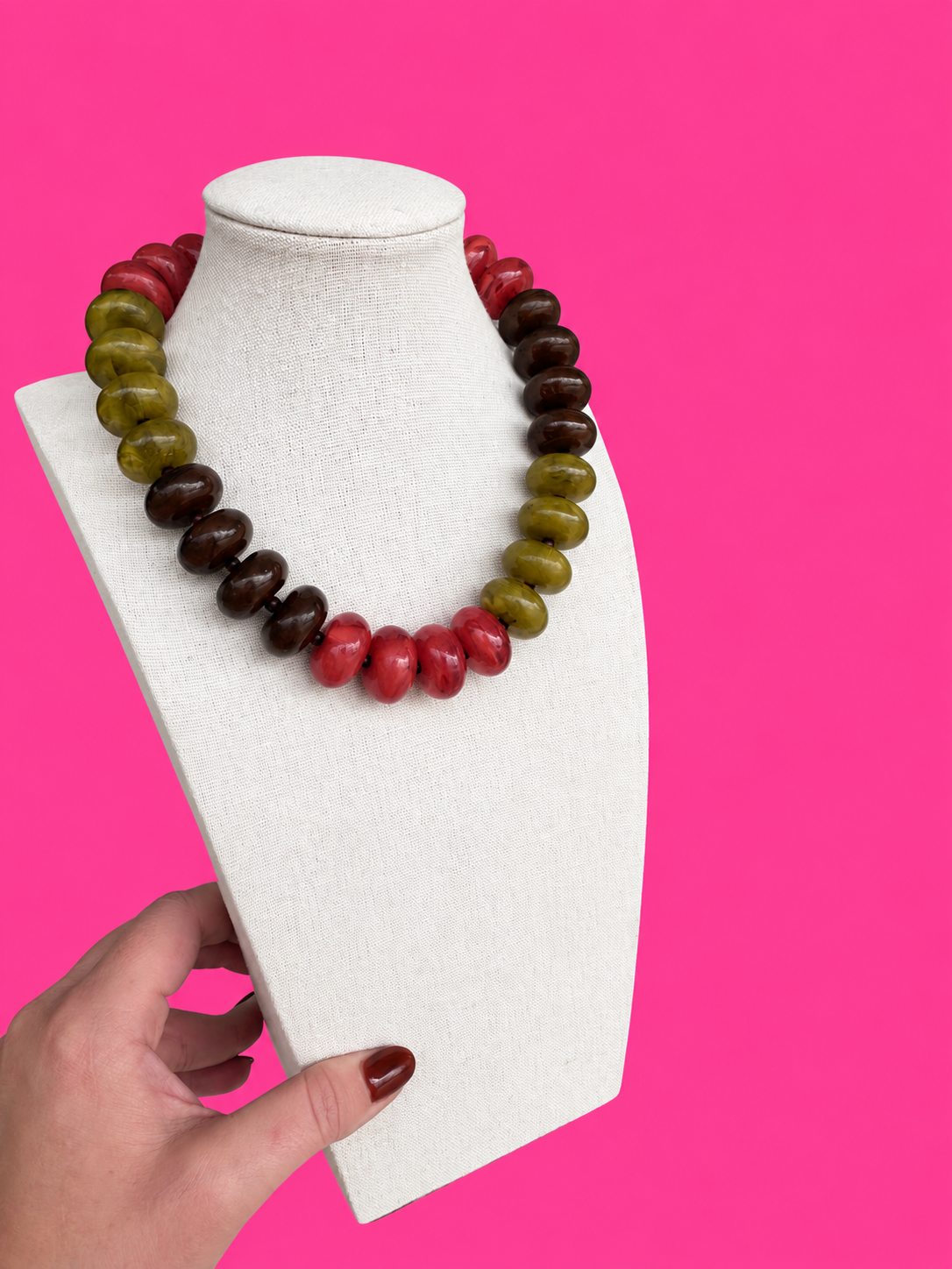 Circle Bead Necklace - Fall - Olive, Brown, Rust