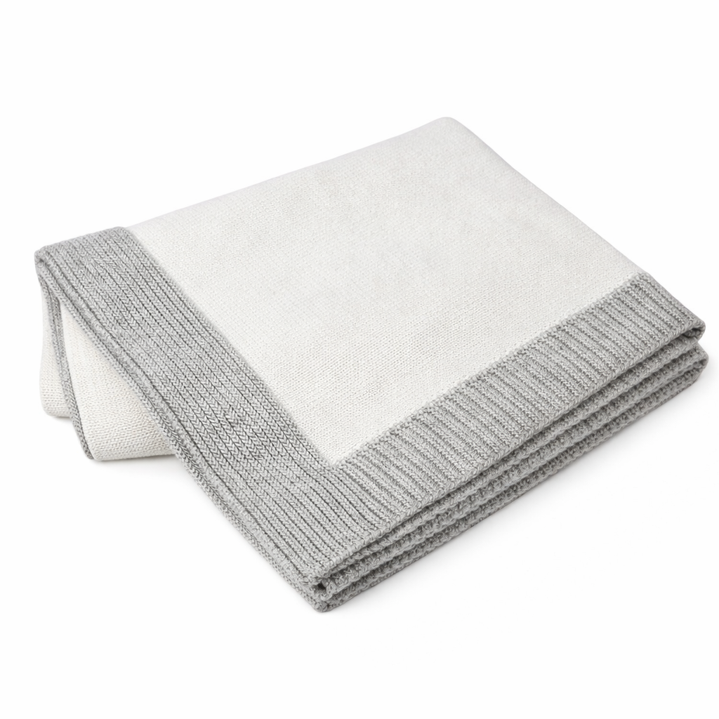 Jersey Knit Blanket with Contrast Rib Border