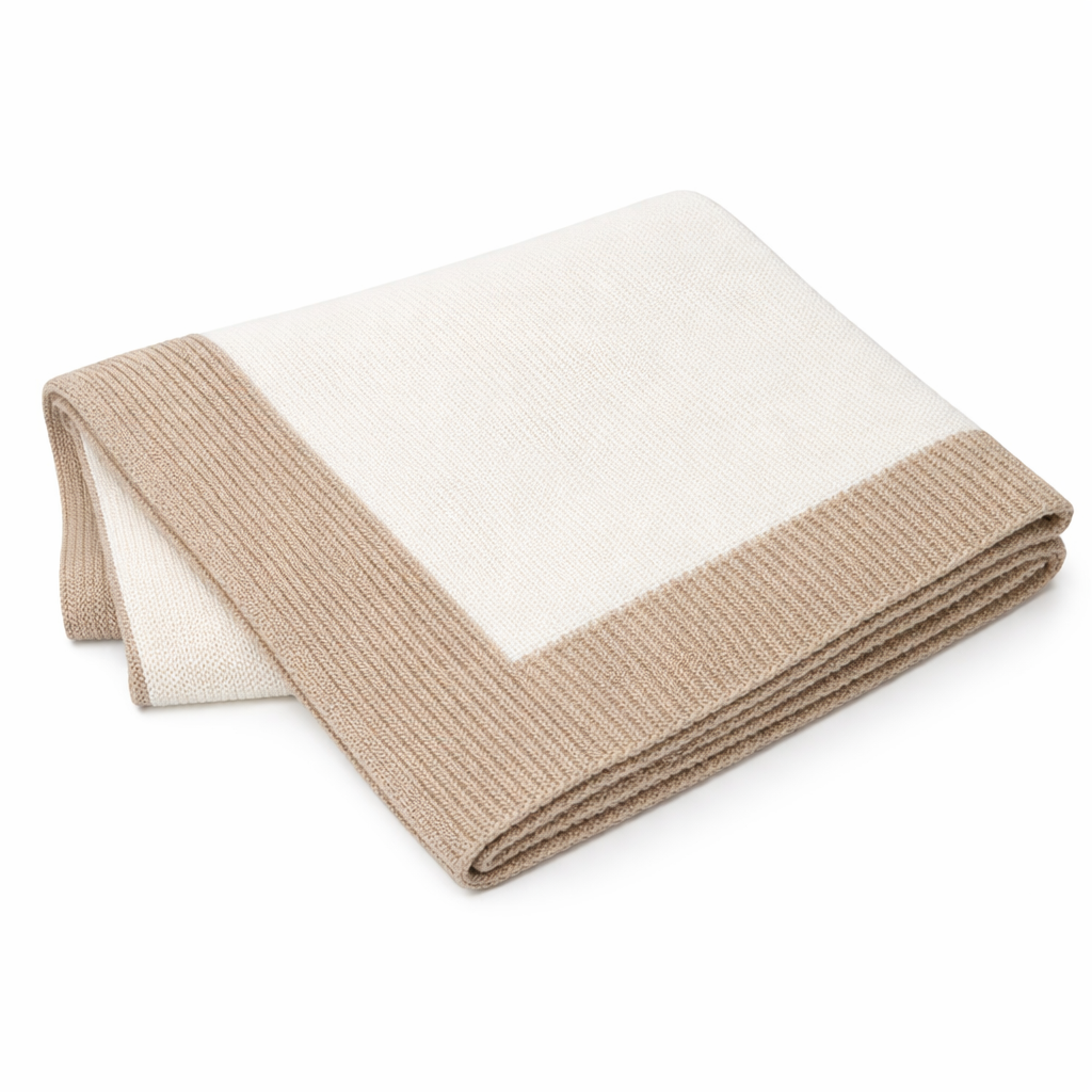 Jersey Knit Blanket with Contrast Rib Border