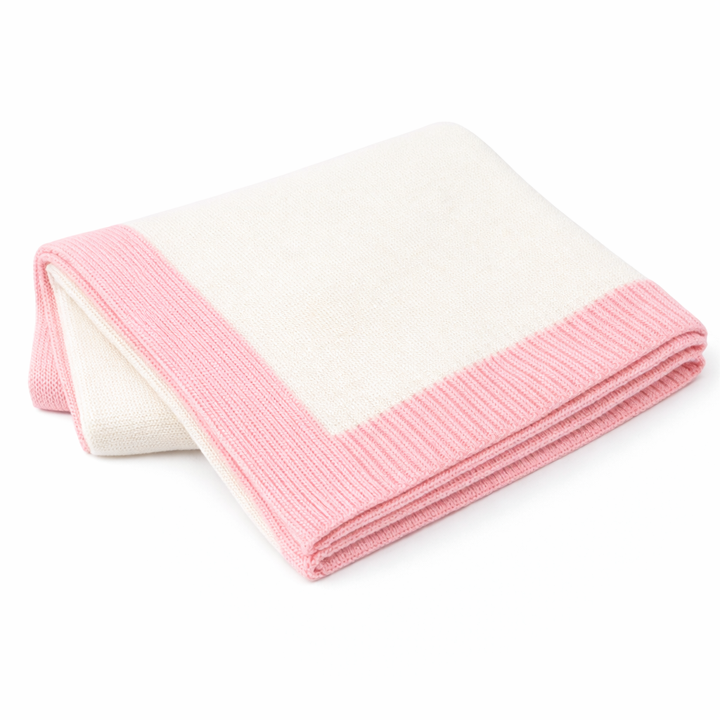 Jersey Knit Blanket with Contrast Rib Border