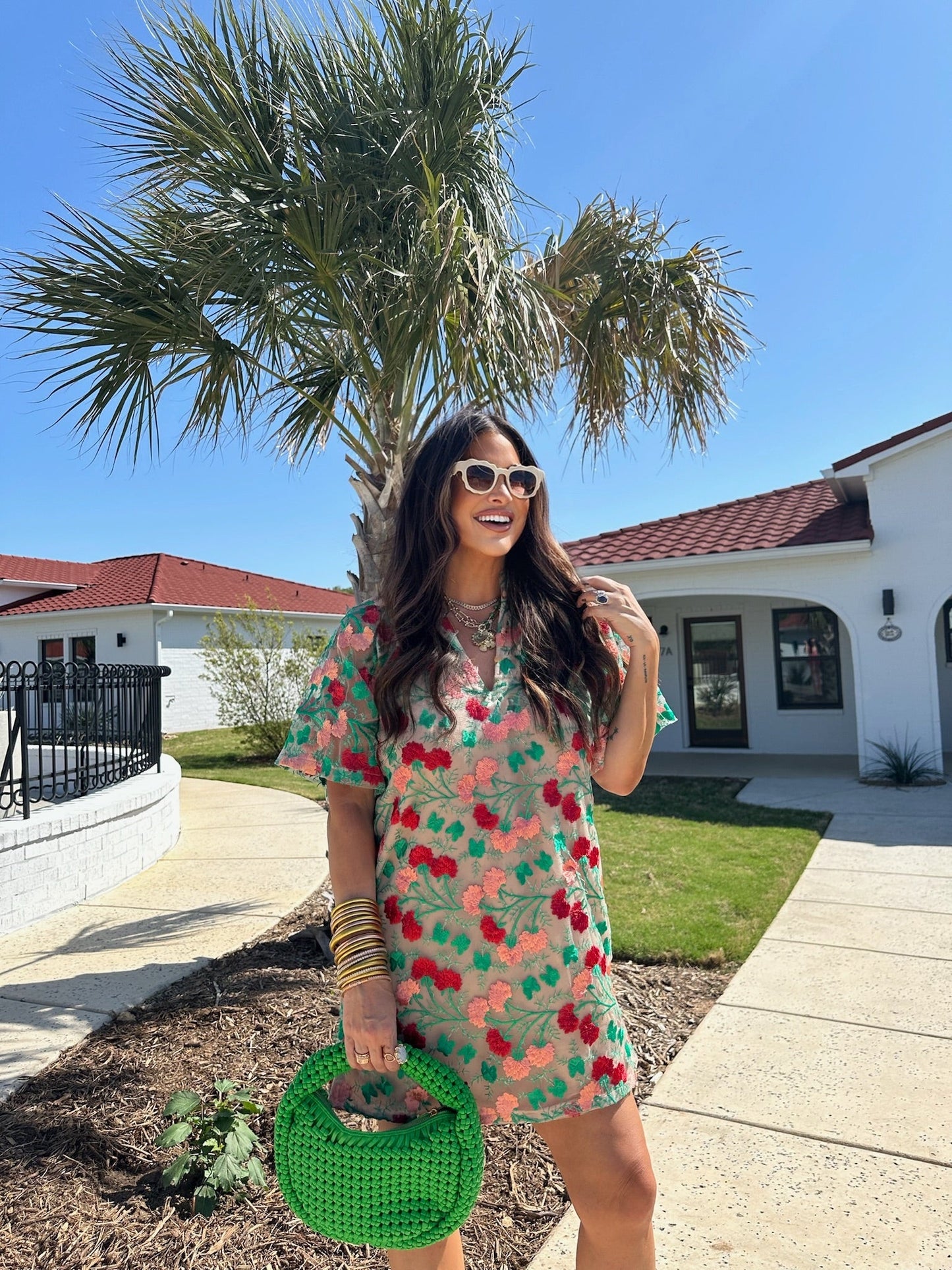 Lulu Short Sleeve Mini Caftan- Precious Coral