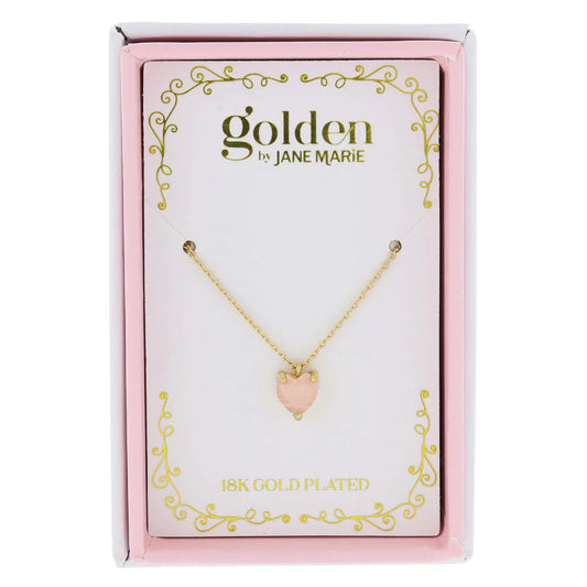 Kids 14" 18K Yellow Gold Plated Mini Pink Heart Necklace, 3" Ext