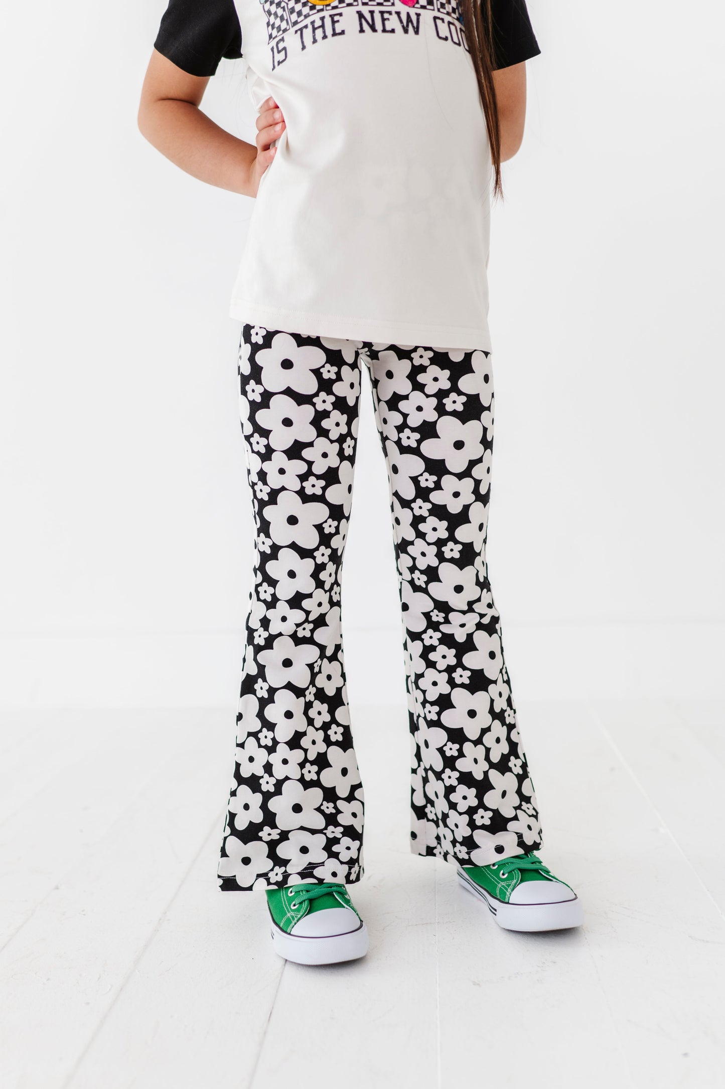 Retro Black and White Floral Flares