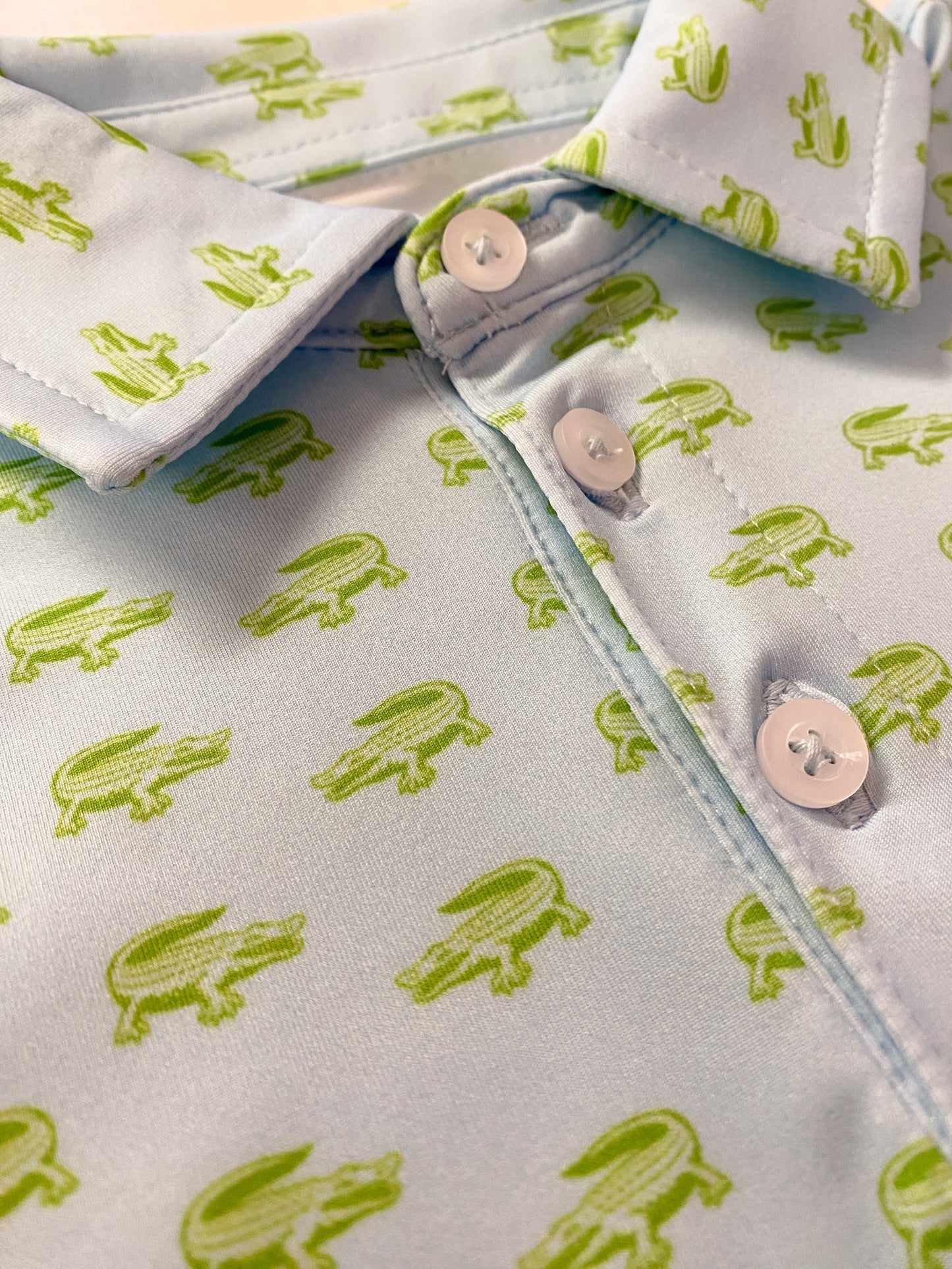 Boys Light Blue Alligator Performance Polo