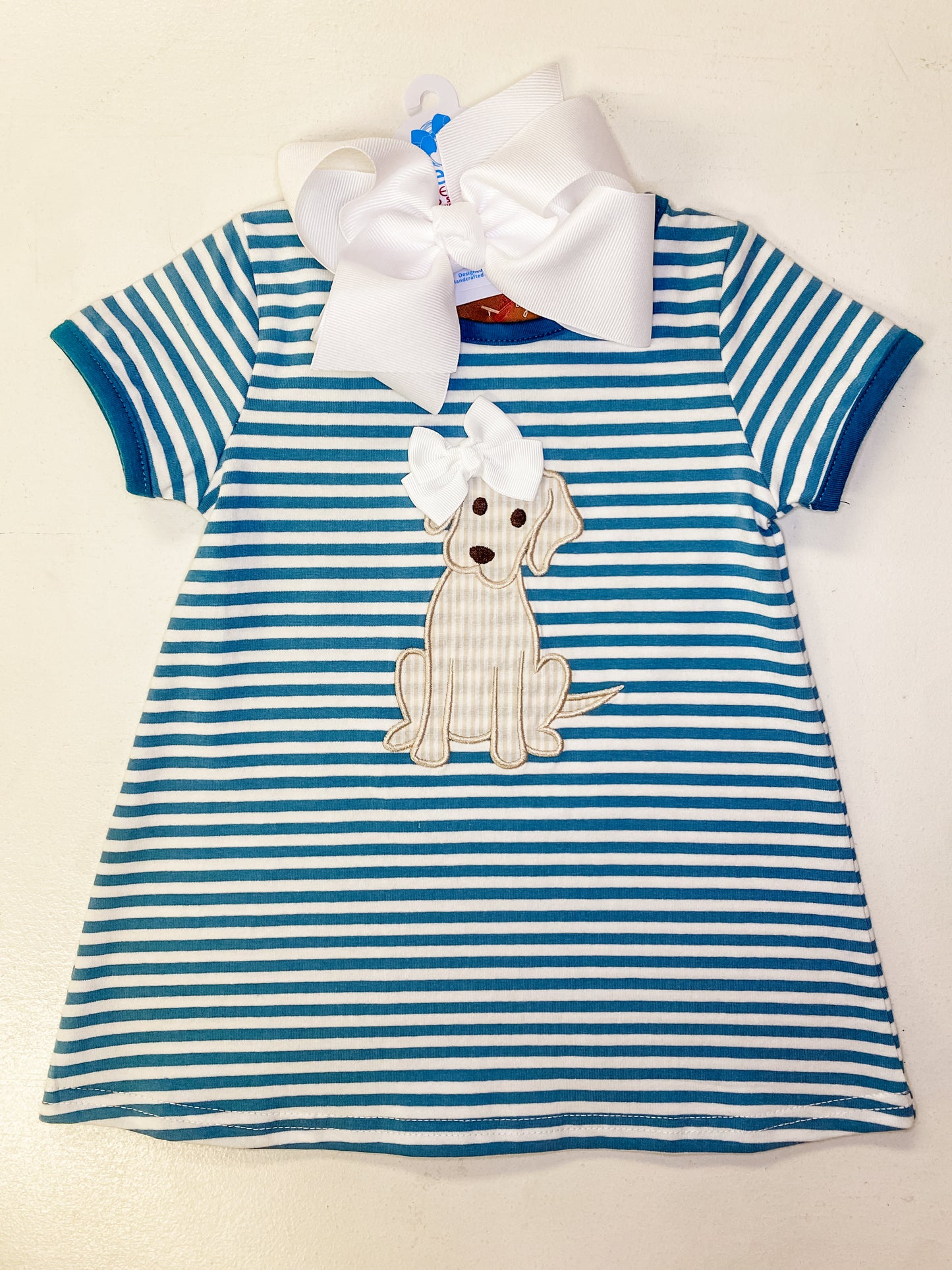 Penny the Puppy Dress – Girls Striped Dog Appliqué Dress