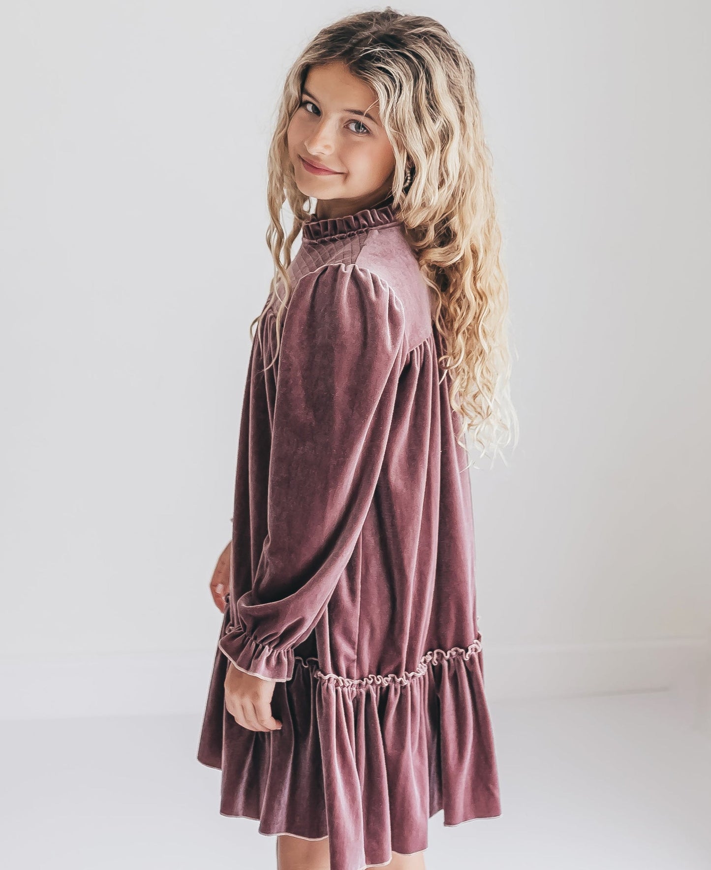 Alexa Dusty Rose Smocked Velvet Dress