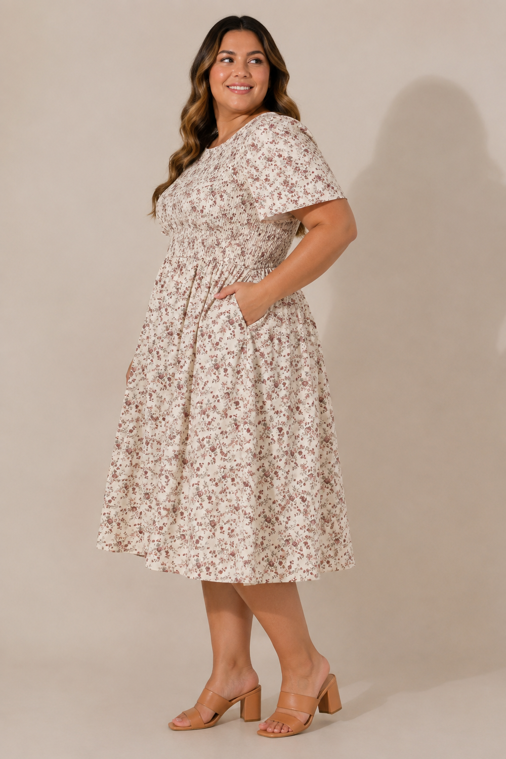 Maylee Dress in Cream Purple Floral