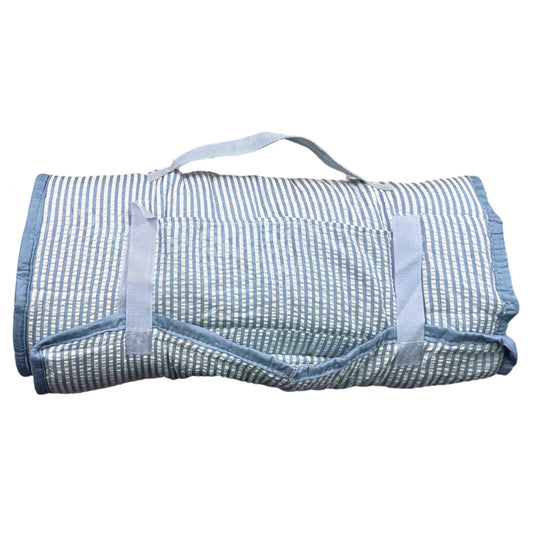 Jane Marie Blue Seersucker Kids Roll-Up Nap Mat with Blanket & Pillow | Toddler Daycare & Preschool Sleeping Mat | Kindergarten Nap Mat | Bossier City, LA