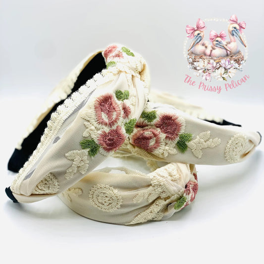 Sweet Floral & Lace Topknot Headband