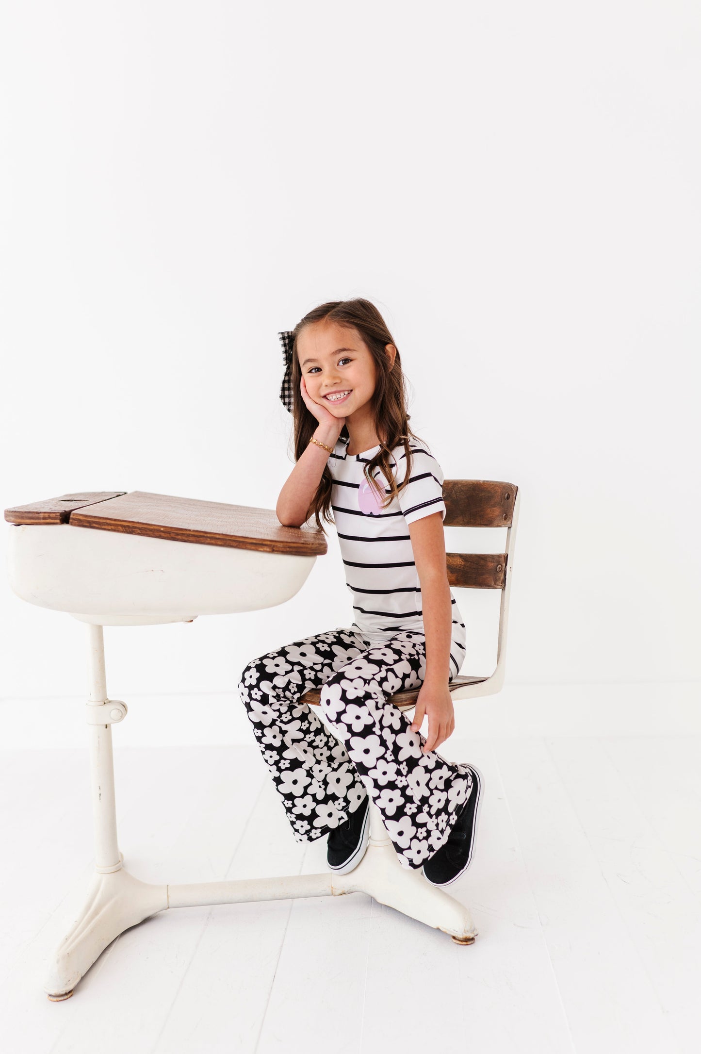 Retro Black and White Floral Flares