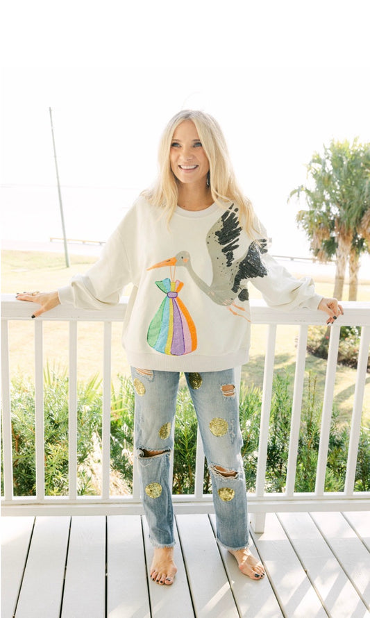 Queen of Sparkles Mama Collection Beige Stork & Bundle Sweatshirt – Louisiana Boutique