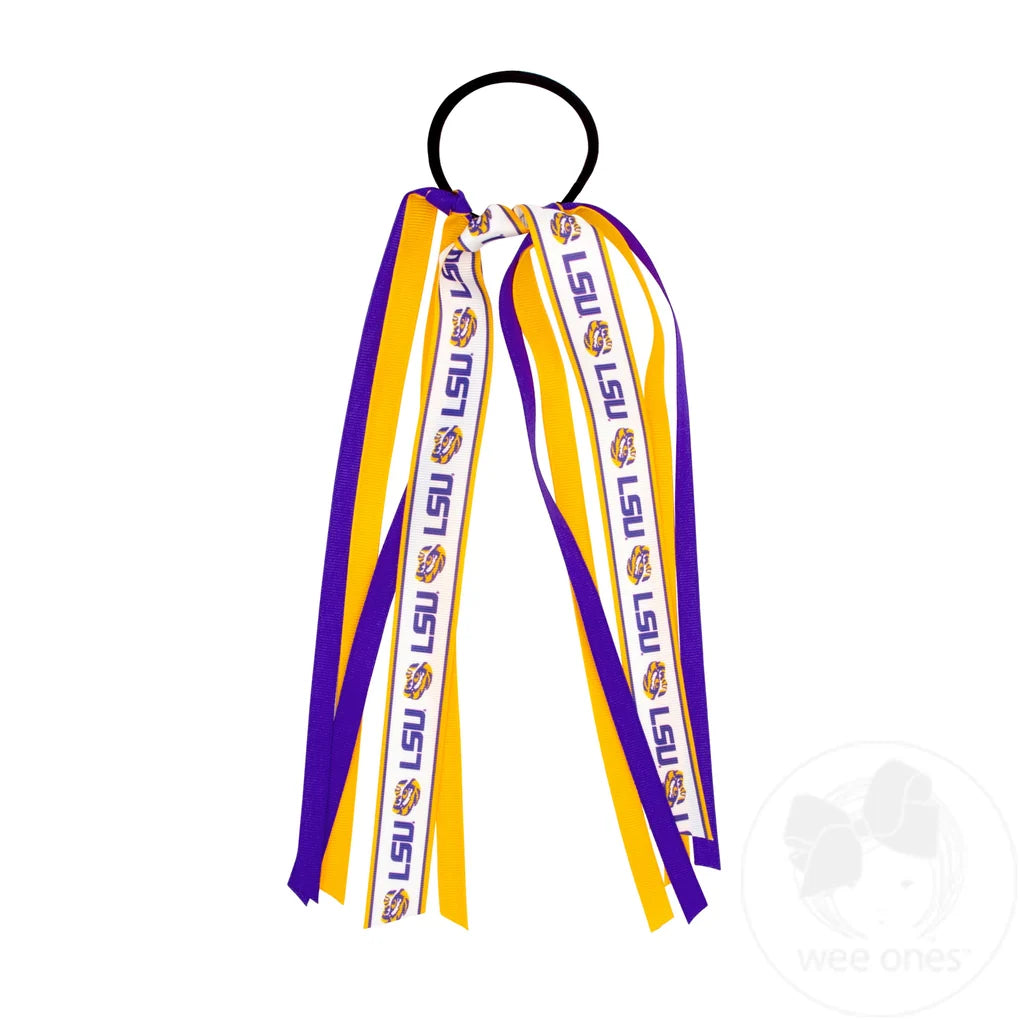 LSU Tigers Purple & Gold Logo Streamer Ponytail Hair Tie – Wee Ones