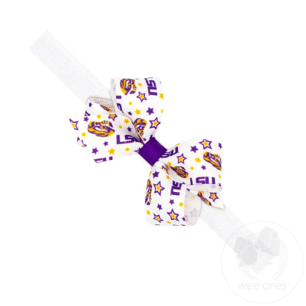 LSU Tigers Baby Hair Bow Headband – Purple & Gold Logo Print by Wee Ones