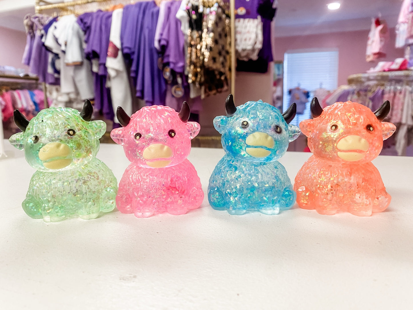 Glitter Highland Cow Squish | Slow Rise Sensory Squeeze Toy | Glitter Fidget Toy | The Prissy Pelican Boutique | Bossier City, LA