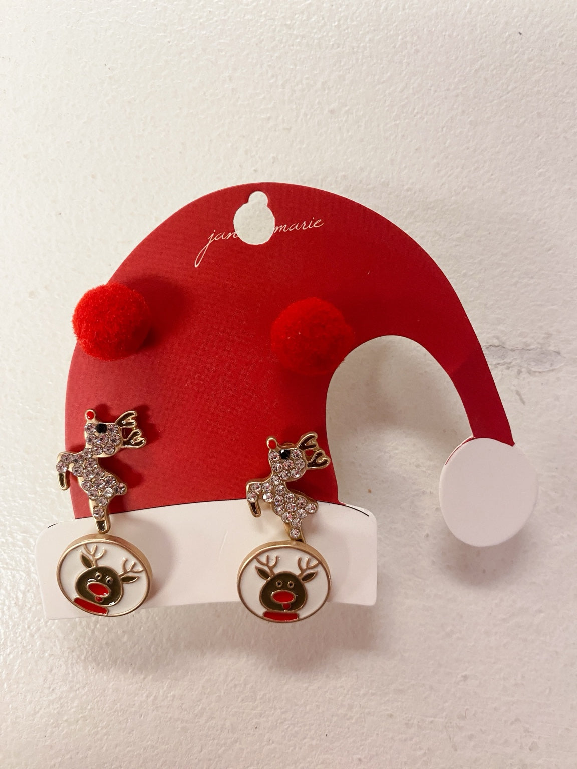 Kids Sparkle Reindeer Drop Earrings – Holiday Rudolph Earrings (Gold + Rhinestone)