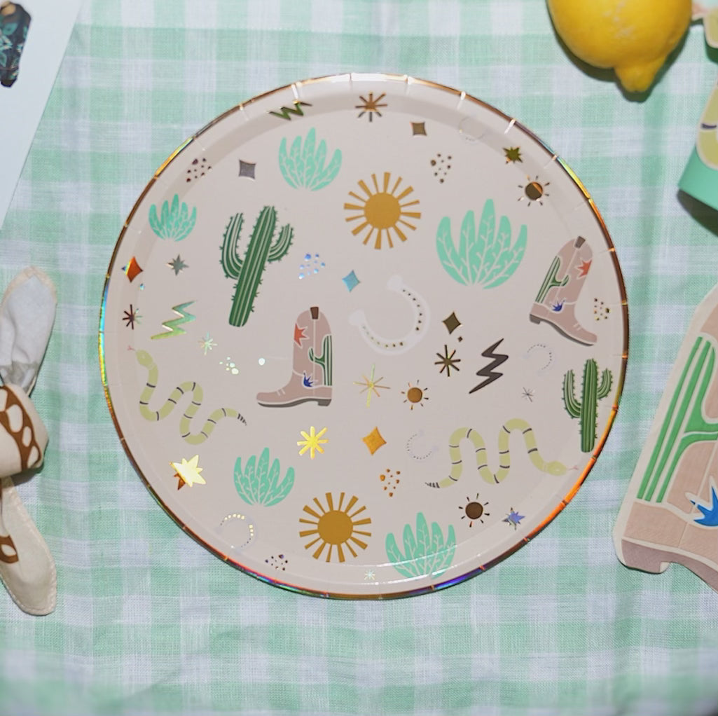 Western Cowboy Paper Plates – Boots, Cactus & Snake Catcher Design (12-Pack)