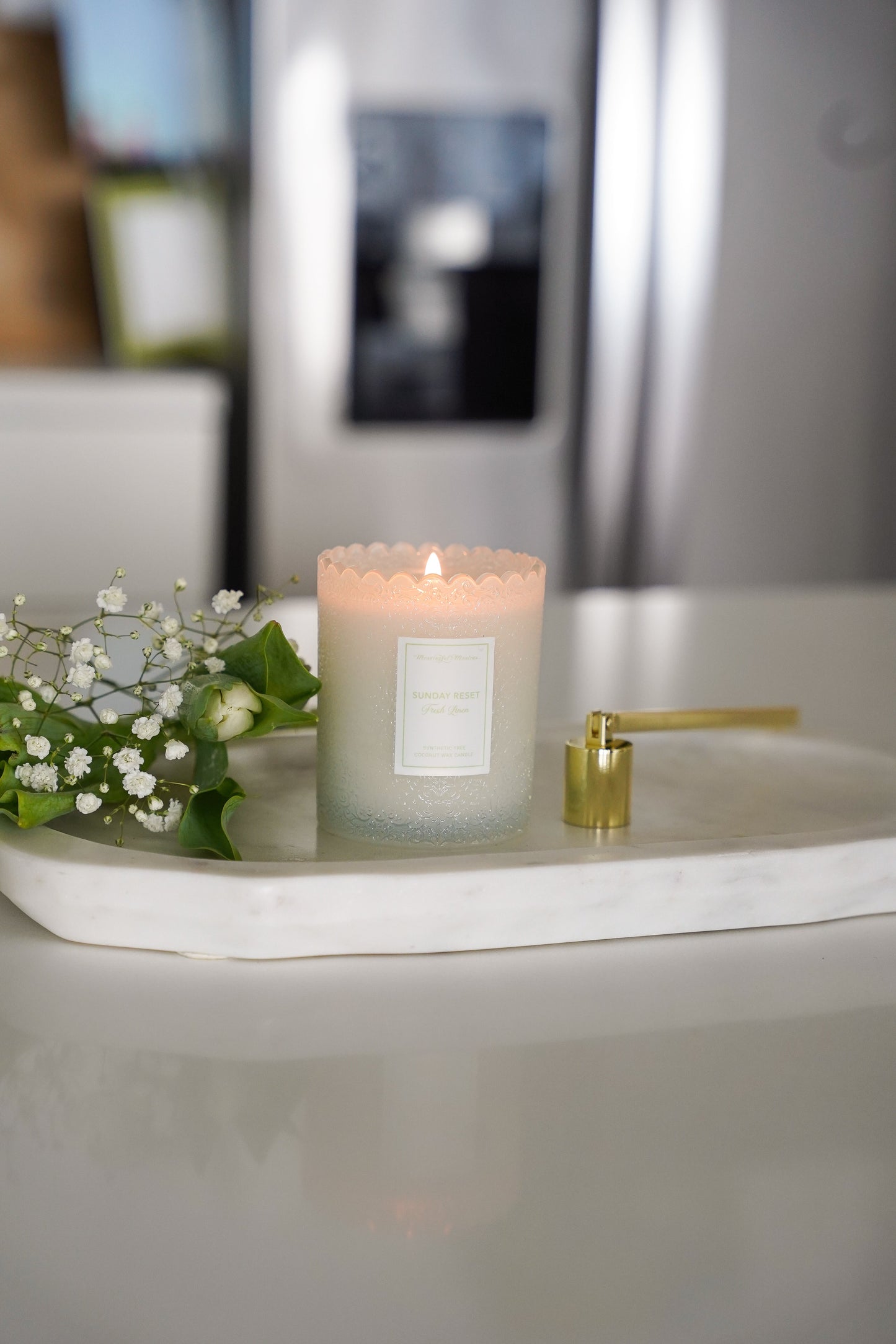 Sunday Reset Fresh Linen Natural Candle 8oz Kaia Collection