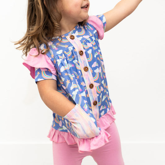 Lavender Rainbows Bamboo Short Sleeve Tunic Top