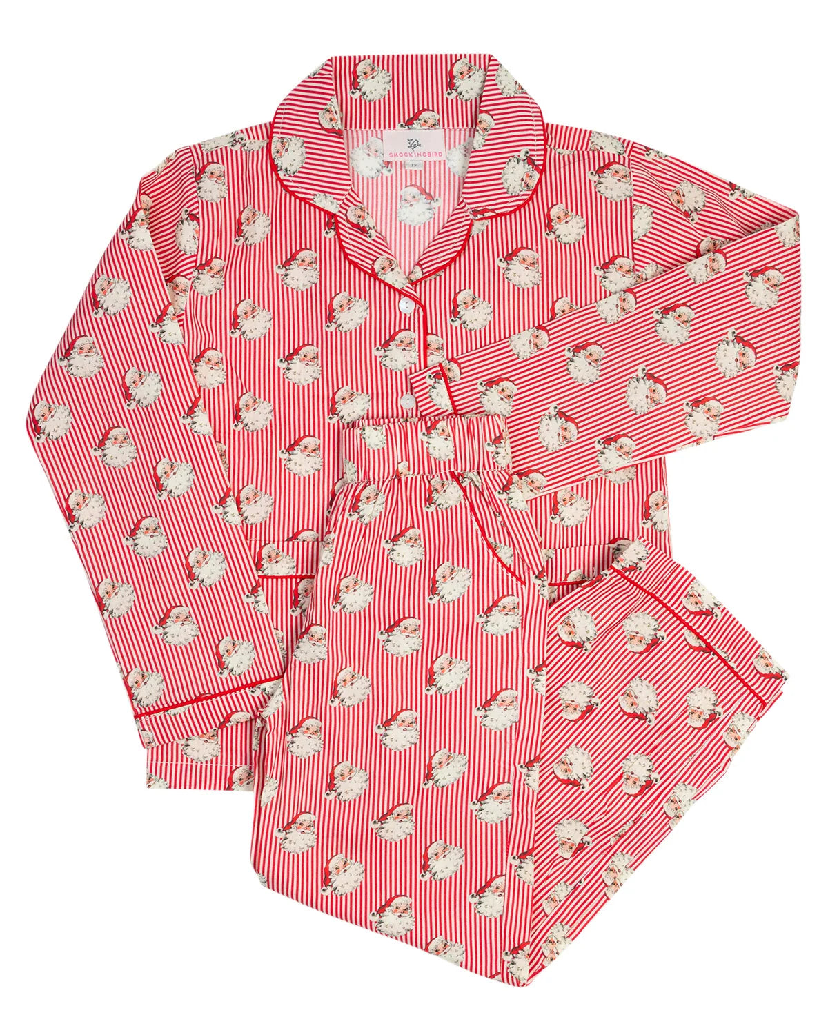 Smockingbird Red Striped Vintage Santa Christmas Pajama Set for Kids
