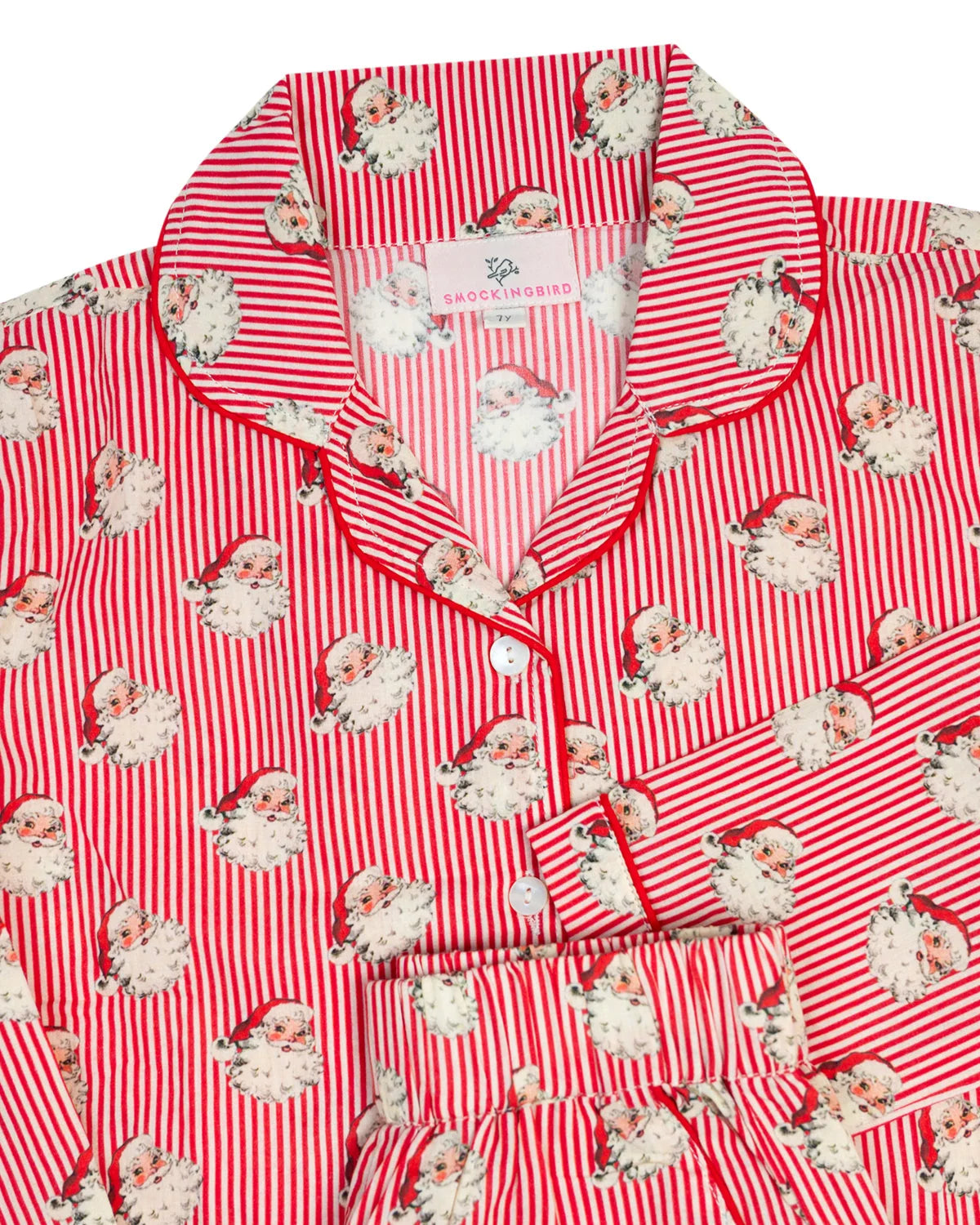 Smockingbird Red Striped Vintage Santa Christmas Pajama Set for Kids