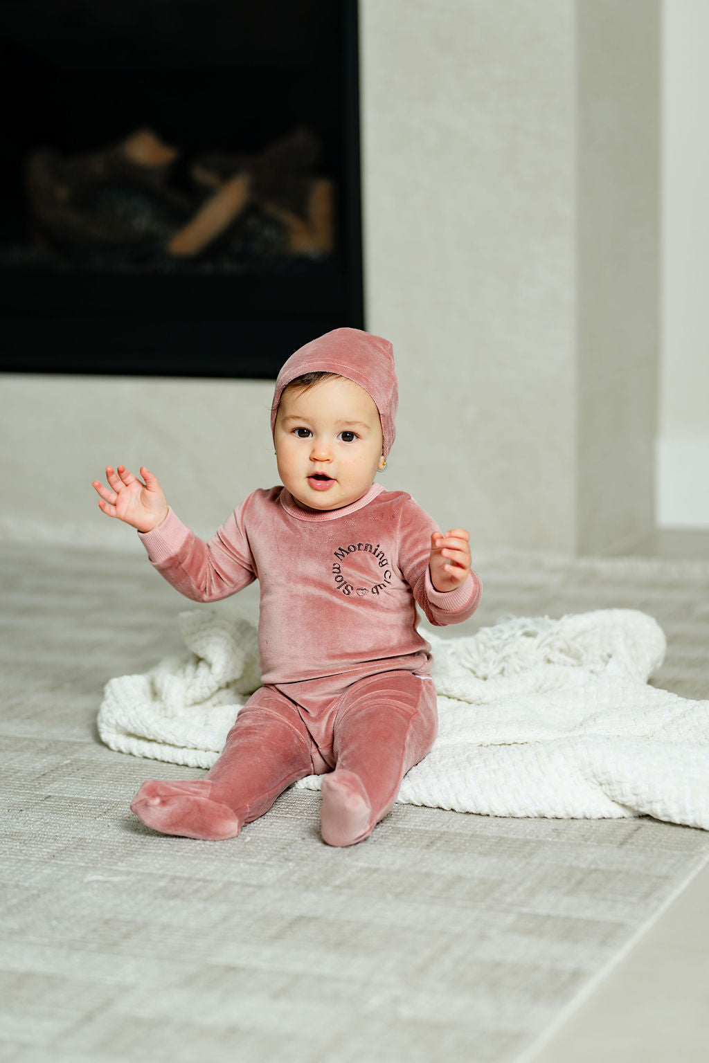Logo Velour Footie-Pink/Brown