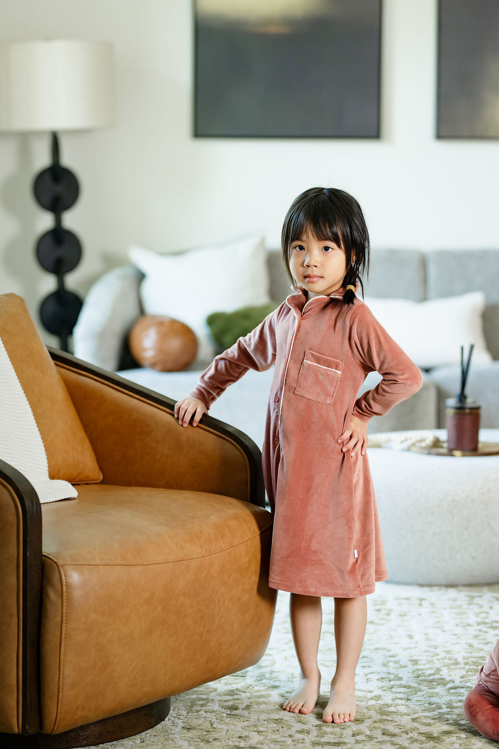 Velour Grandpa Lounge Dress-Pink