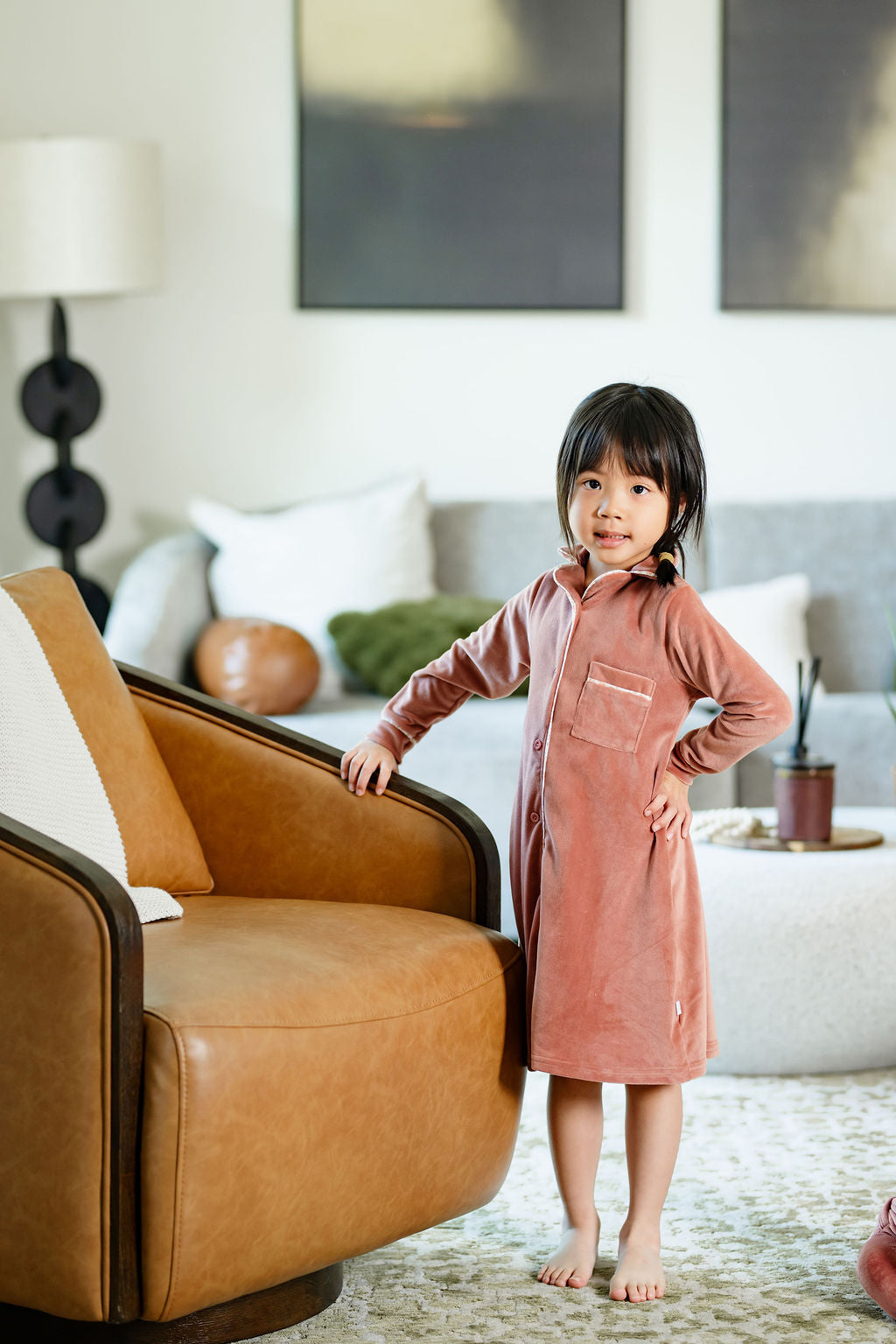 Velour Grandpa Lounge Dress-Pink