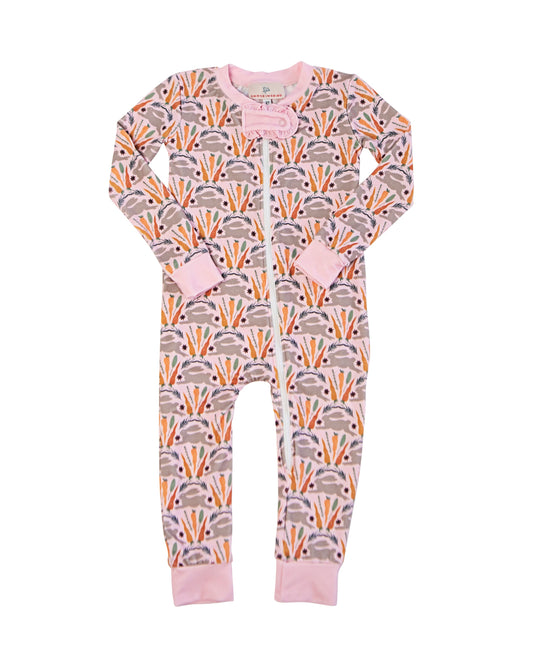 Spring Bunnies Pink Pima Cotton Zip Up Pajamas-FINAL SALE