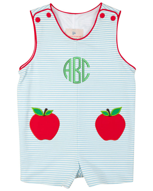 Light Blue Apple Pocket Knit Shortall- FINAL SALE
