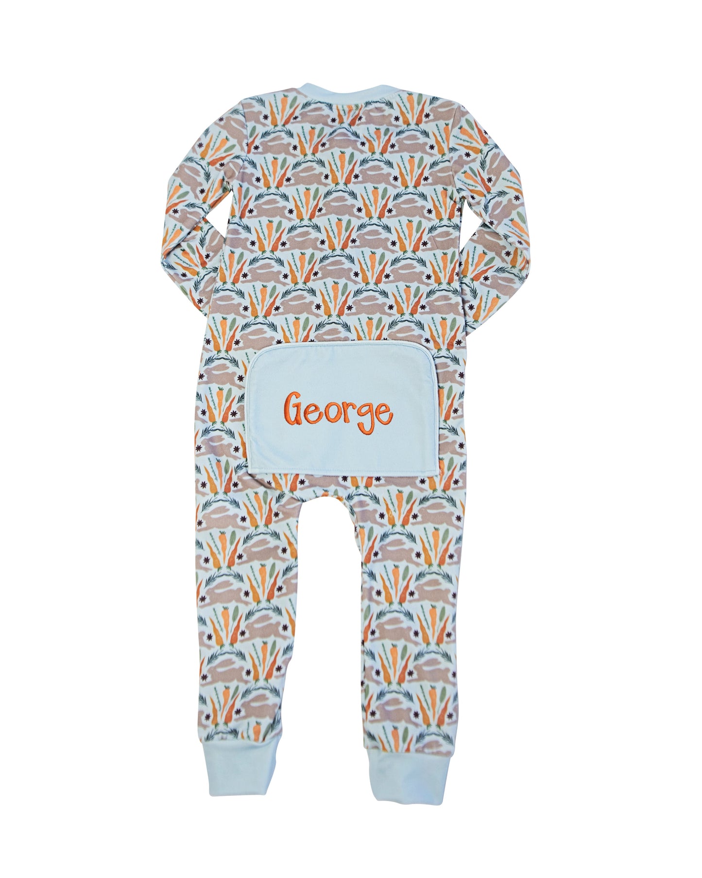 Spring Bunnies Blue Pima Cotton Zip Up Pajamas-FINAL SALE