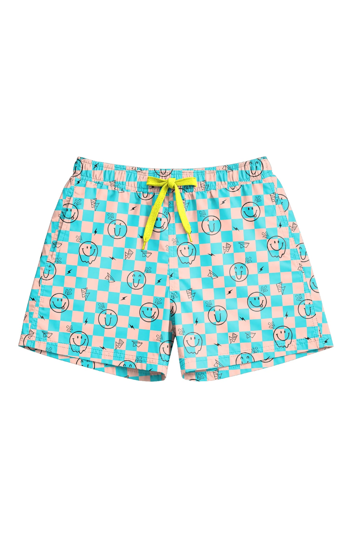 Boys Retro Checkerboard Smiley Swim Trunks | Bossier City Boutique