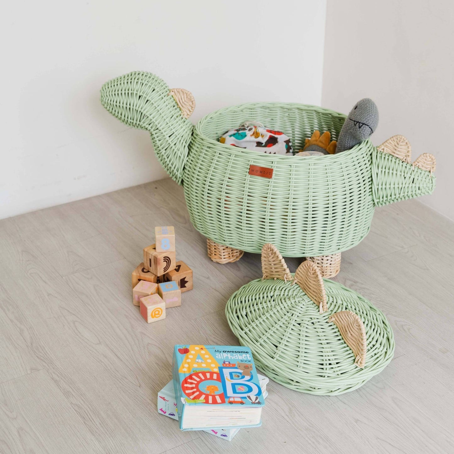 Dinosaur Storage Basket Mint Green - Large